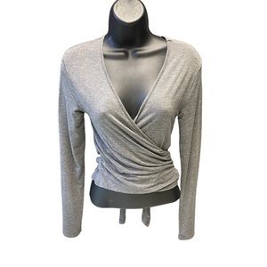 Wrap long sleeve fine knit top
